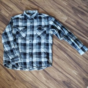 Black grey white flannel button up